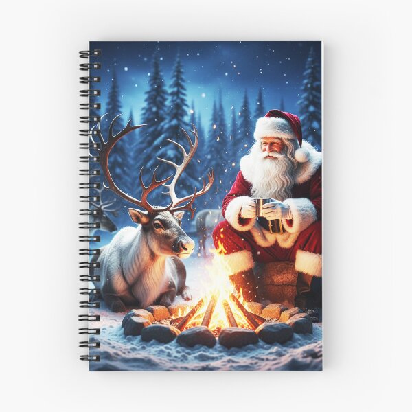Item preview, Santa by Campfire with Reindeer – Realistic Christmas Night Art designed and sold by happy mongolia.