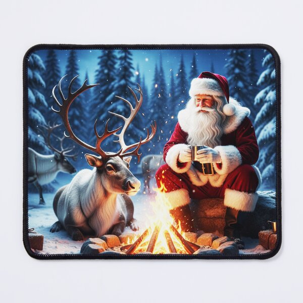Item preview, Santa by Campfire with Reindeer – Realistic Christmas Night Art designed and sold by happy mongolia.