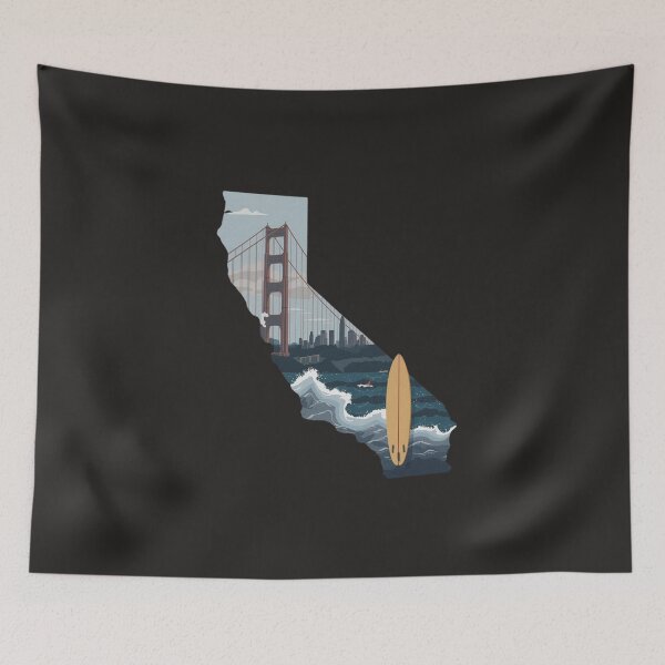 Item preview, California State Art Print - Golden Gate Bridge & Surfboard Illustration designed and sold by TitanRN.