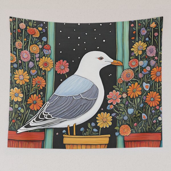Item preview, Folk Art Seagull smelling flowers in a window box designed and sold by Colin Bentham.