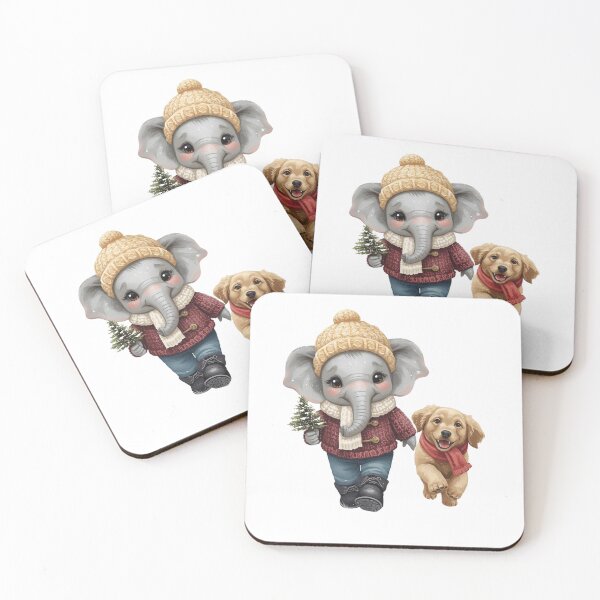 Item preview, Cute Christmas Elephant and Golden Puppy Walking Together designed and sold by BonnieGlam13.