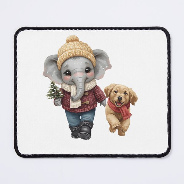 Item preview, Cute Christmas Elephant and Golden Puppy Walking Together designed and sold by BonnieGlam13.