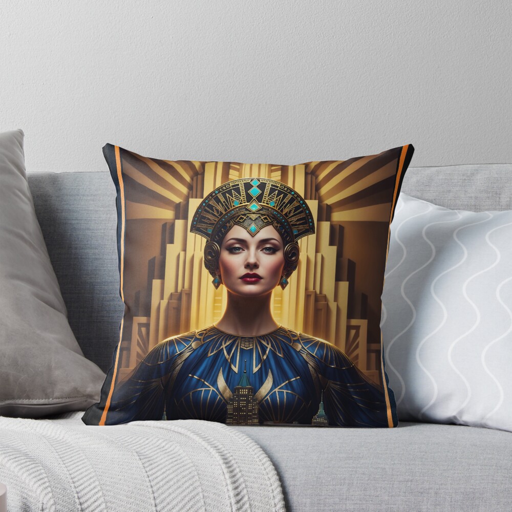 Majestic Portrait Of Rilva Erenia Amidst Golden Architecture Captivating AI Concept Art by Xzendor7 Decorative Art Print Throw Pillow