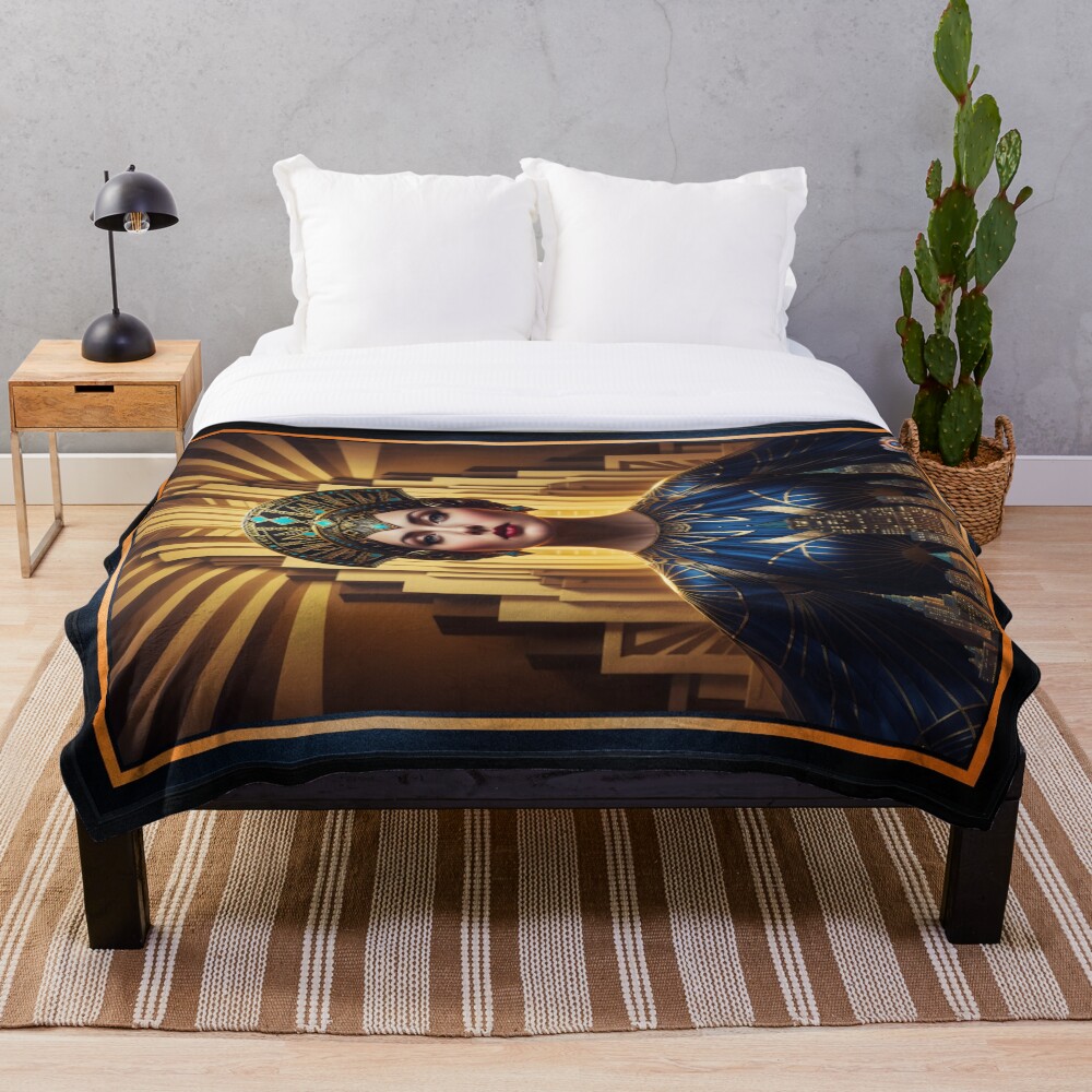 Majestic Portrait Of Rilva Erenia Amidst Golden Architecture Captivating AI Concept Art by Xzendor7 Decorative Art Print Throw Blanket