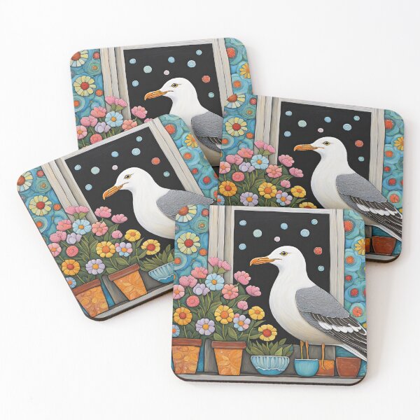 Item preview, Folk Art Seagull smelling flowers in a window box designed and sold by Colin Bentham.