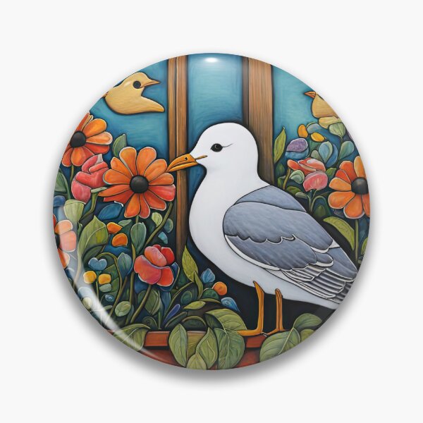 Item preview, Folk Art Seagull smelling flowers in a window box designed and sold by Colin Bentham.