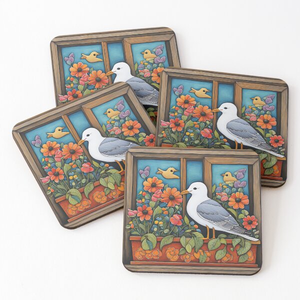 Item preview, Folk Art Seagull smelling flowers in a window box designed and sold by Colin Bentham.