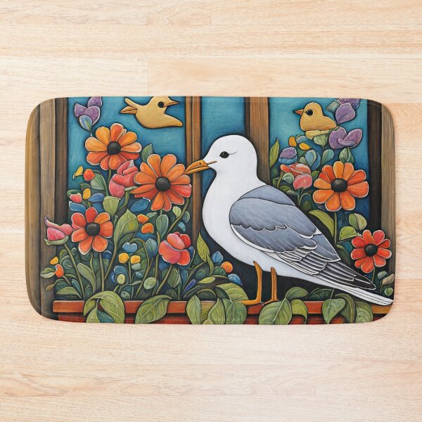 Item preview, Folk Art Seagull smelling flowers in a window box designed and sold by Colin Bentham.