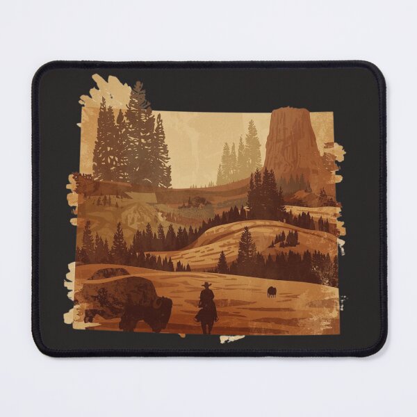 Item preview, Wyoming Western Landscape Art Print - Devils Tower Cowboy & Bison Silhouette designed and sold by TitanRN.