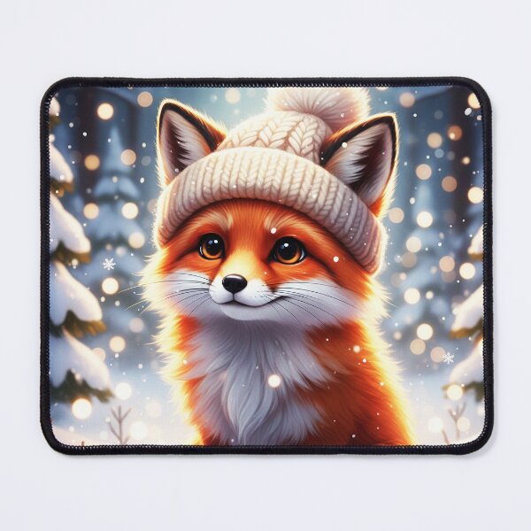 Item preview, Cute Fox Wearing Knitted Winter Hat – Dreamy Snowy Forest Art designed and sold by happy mongolia.