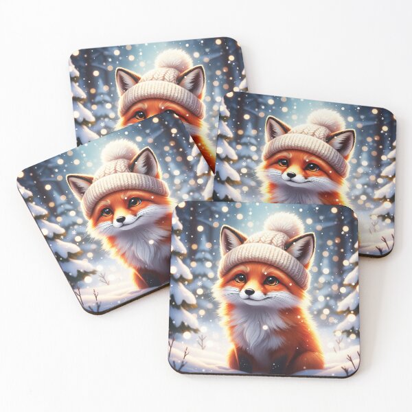 Item preview, Cute Fox Wearing Knitted Winter Hat – Dreamy Snowy Forest Art designed and sold by happy mongolia.