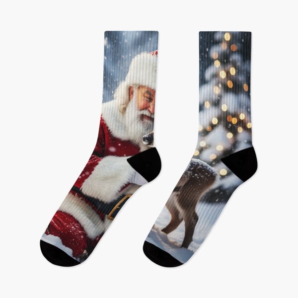 Item preview, Santa Hugging Baby Reindeer – Cozy Realistic Christmas Art designed and sold by happy mongolia.