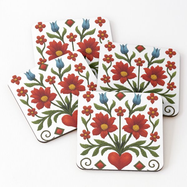 Item preview, Satin Stitch Folk Embroidery – Red Floral Harmony designed and sold by © Zenscape Studio 2025.
