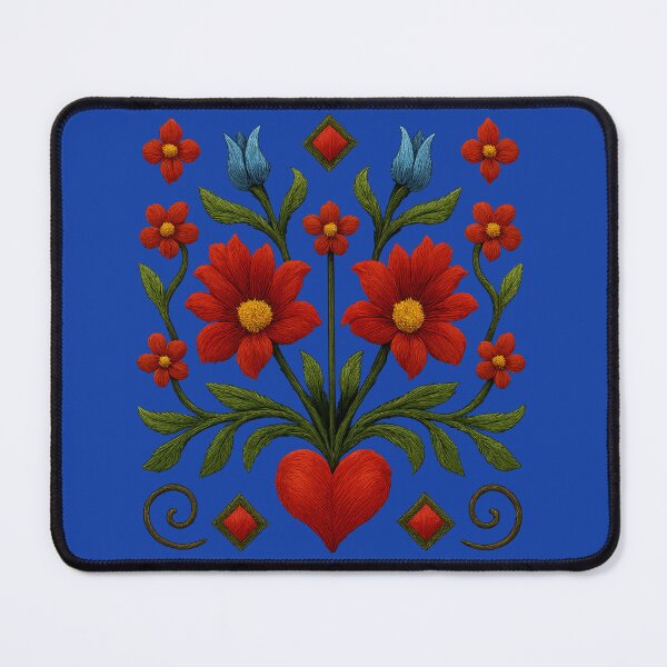 Item preview, Satin Stitch Folk Embroidery – Red Floral Harmony designed and sold by © Zenscape Studio 2025.