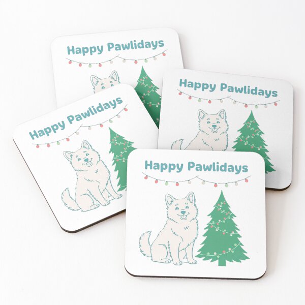 Item preview, Happy Pawlidays Christmas Dog with Minimalist Tree and Lights designed and sold by GreaterGoodArt.