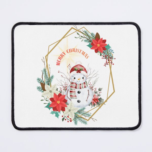 Item preview, Merry Christmas And a Snowman in a Poinsettia Frame. designed and sold by Dinasshop.