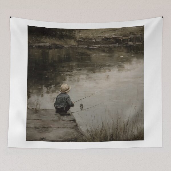 Item preview, Child Fishing by a Tranquil Lake designed and sold by lautir.