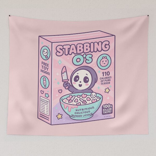 Item preview, Stabbing O’s – Kawaii Pastel Serial Killer Cereal Box designed and sold by FandomFunStudio.