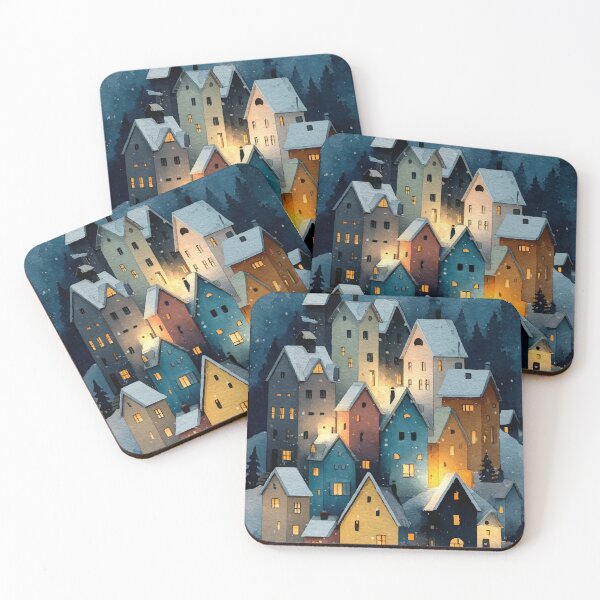Item preview, Magical Night Winter Village - Glowing Windows in Snowy Town designed and sold by Moss and Moon Studio.