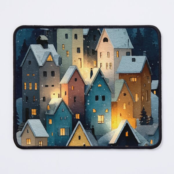 Item preview, Magical Night Winter Village - Glowing Windows in Snowy Town designed and sold by Moss and Moon Studio.