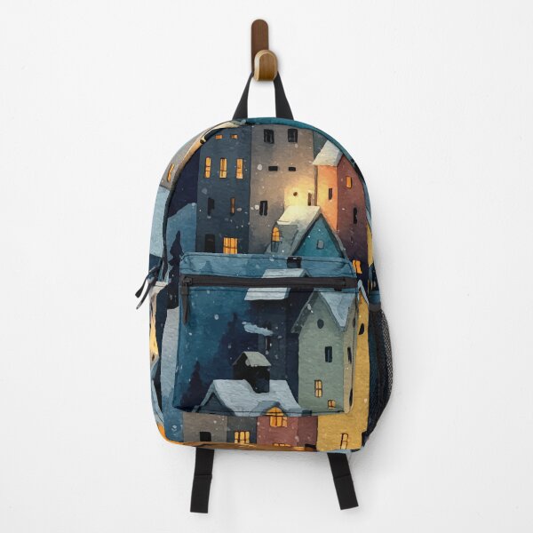 Item preview, Magical Night Winter Village - Glowing Windows in Snowy Town designed and sold by Moss and Moon Studio.