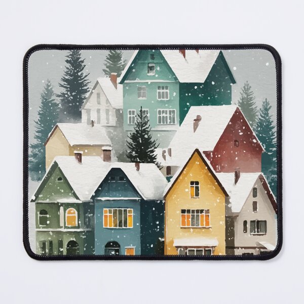 Item preview, Cozy Colorful Winter Village - Watercolor Snowy Houses Illustration designed and sold by Moss and Moon Studio.