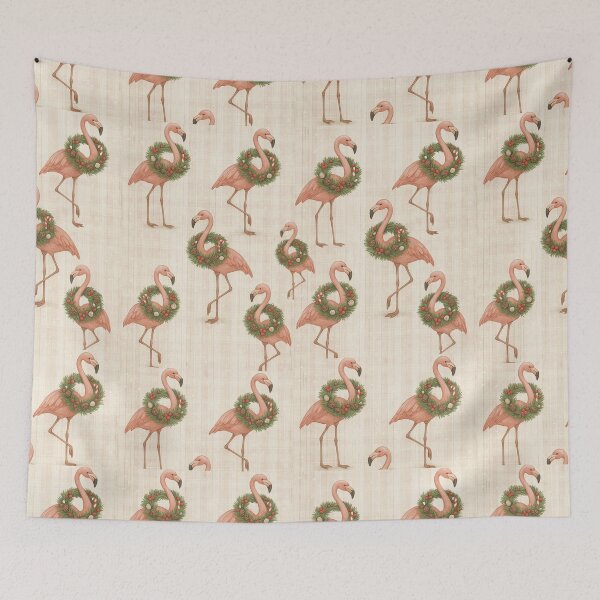 Item preview, Christmas Flamingo Wreath Pattern – Vintage Holiday Flamingo Art designed and sold by MerryHillStudio.