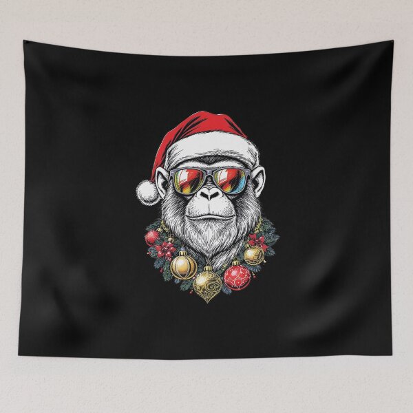 Item preview, Christmas Monkey – Vintage Ink Print Style | Retro Hand-Drawn Holiday Monkey designed and sold by ColorSplash123.