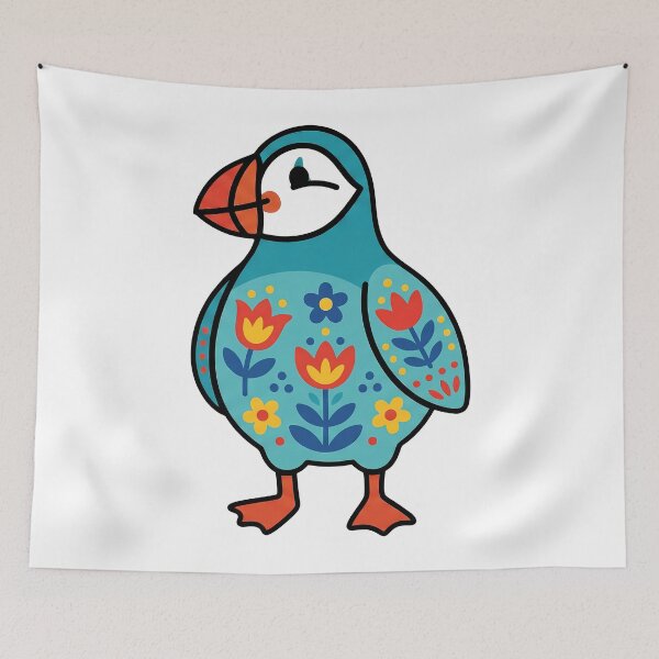 Item preview, Cute Patterned Puffin - Scandinavian Folk Art by heidiannemorris © designed and sold by FOLK ART FUSION by heidiannemorris.