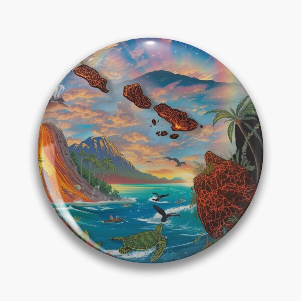 Item preview, Hawaiian Islands Paradise Volcano Sunset Sea Turtle Art designed and sold by TitanRN.