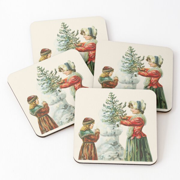 Item preview, Vintage Winter Scene With Children Decorating a Snowman designed and sold by AzizamWorks.