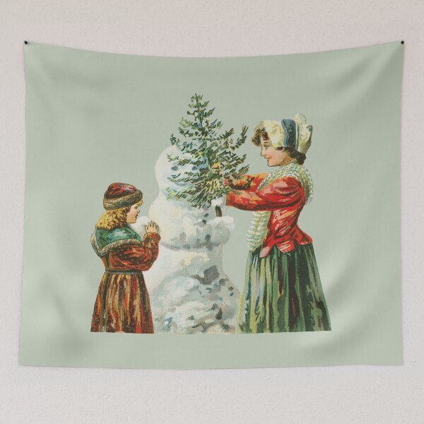 Item preview, Vintage Winter Scene With Children Decorating a Snowman designed and sold by AzizamWorks.