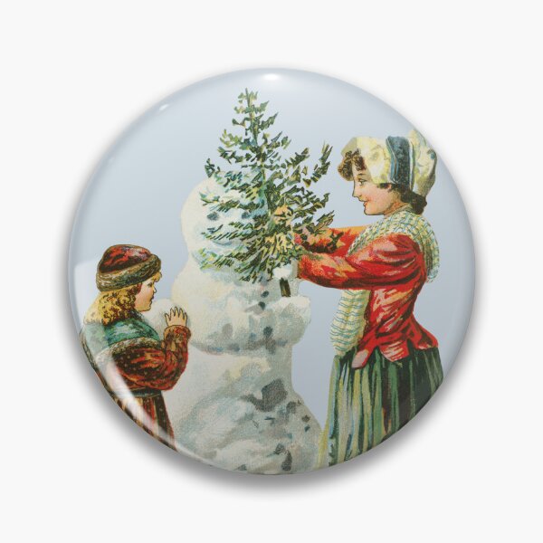 Item preview, Vintage Winter Scene With Children Decorating a Snowman designed and sold by AzizamWorks.