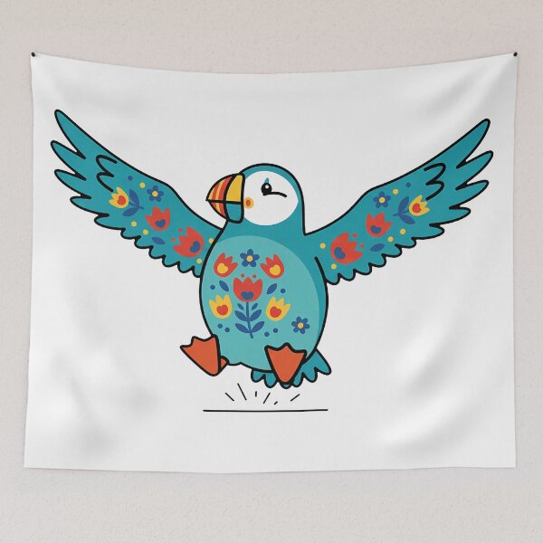 Item preview, Cute Patterned Puffin - Scandinavian Folk Art by heidiannemorris © designed and sold by FOLK ART FUSION by heidiannemorris.