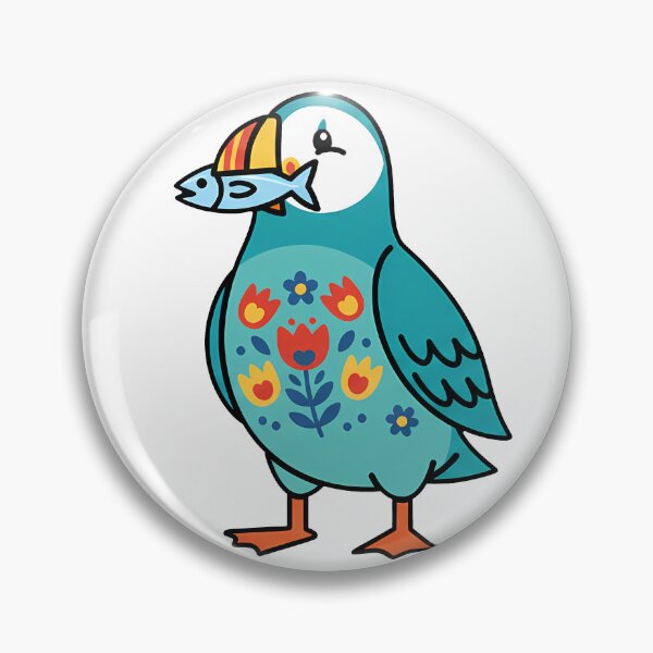 Item preview, Cute Patterned Puffin Holding a Fish - Scandinavian Folk Art by heidiannemorris © designed and sold by FOLK ART FUSION by heidiannemorris.