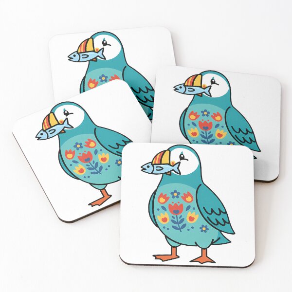 Item preview, Cute Patterned Puffin Holding a Fish - Scandinavian Folk Art by heidiannemorris © designed and sold by FOLK ART FUSION by heidiannemorris.