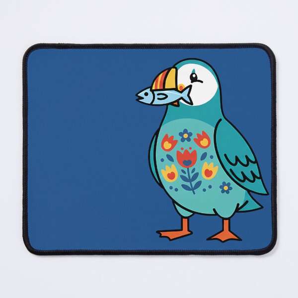 Item preview, Cute Patterned Puffin Holding a Fish - Scandinavian Folk Art by heidiannemorris © designed and sold by FOLK ART FUSION by heidiannemorris.