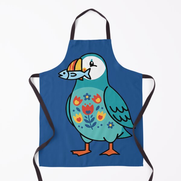 Item preview, Cute Patterned Puffin Holding a Fish - Scandinavian Folk Art by heidiannemorris © designed and sold by FOLK ART FUSION by heidiannemorris.