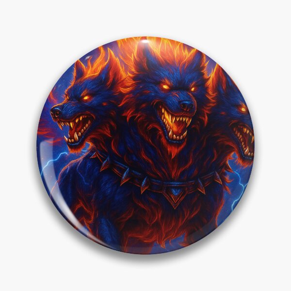 Item preview, Neon Hellfire Cerberus – Three Headed Mythical Beast | Electric Flame Fantasy Art designed and sold by GoldenDreamGallery.