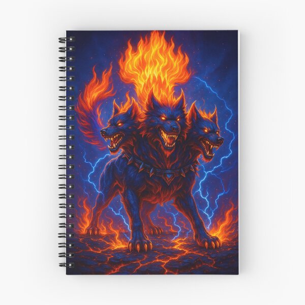 Item preview, Neon Hellfire Cerberus – Three Headed Mythical Beast | Electric Flame Fantasy Art designed and sold by GoldenDreamGallery.