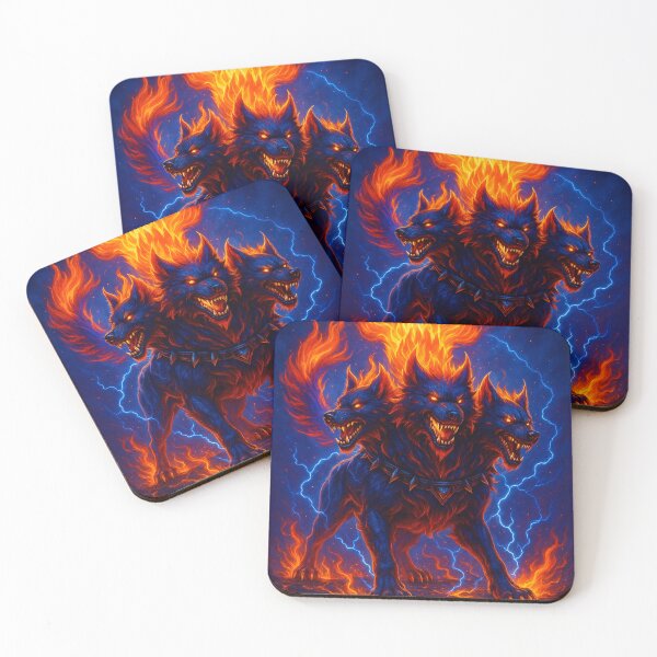 Item preview, Neon Hellfire Cerberus – Three Headed Mythical Beast | Electric Flame Fantasy Art designed and sold by GoldenDreamGallery.
