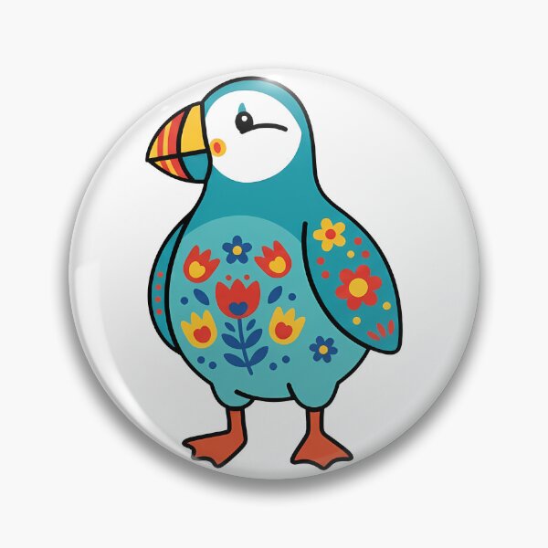 Item preview, Cute Patterned Rainbow Beak Puffin - Scandinavian Folk Art by heidiannemorris © designed and sold by FOLK ART FUSION by heidiannemorris.