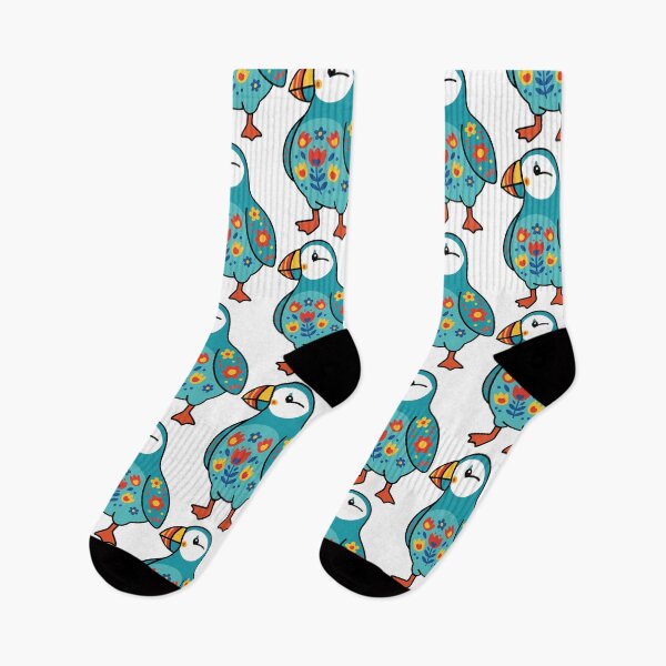 Item preview, Cute Patterned Rainbow Beak Puffin - Scandinavian Folk Art by heidiannemorris © designed and sold by FOLK ART FUSION by heidiannemorris.