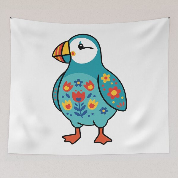 Item preview, Cute Patterned Rainbow Beak Puffin - Scandinavian Folk Art by heidiannemorris © designed and sold by FOLK ART FUSION by heidiannemorris.