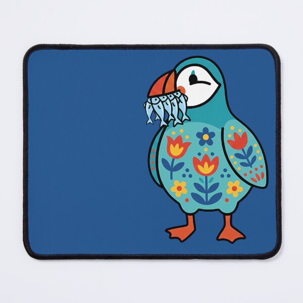 Item preview, Cute Patterned Puffin Holding Fishes - Scandinavian Folk Art by heidiannemorris © designed and sold by FOLK ART FUSION by heidiannemorris.