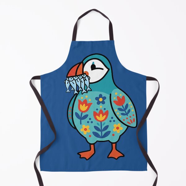 Item preview, Cute Patterned Puffin Holding Fishes - Scandinavian Folk Art by heidiannemorris © designed and sold by FOLK ART FUSION by heidiannemorris.