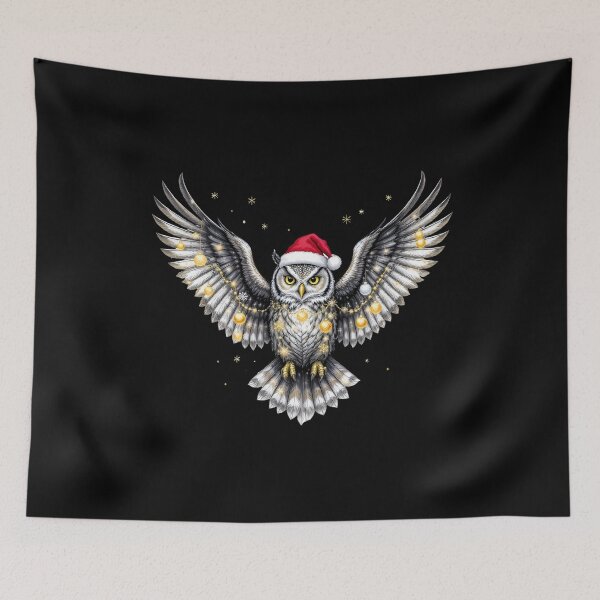 Item preview, Christmas Owl – Spread Wings Pose | Elegant Festive Owl with Ornaments designed and sold by ColorSplash123.