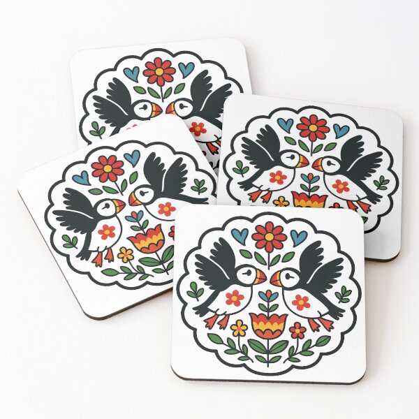 Item preview, Cute Patterned Flying Puffins - Scandinavian Folk Art by heidiannemorris © designed and sold by FOLK ART FUSION by heidiannemorris.