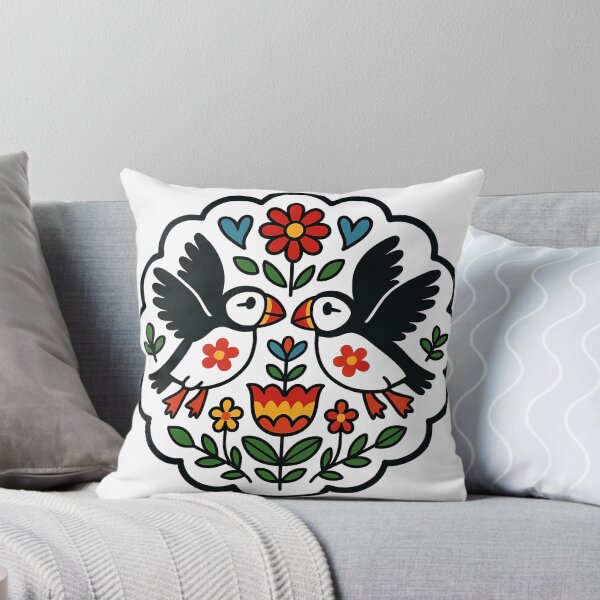 Item preview, Cute Patterned Flying Puffins - Scandinavian Folk Art by heidiannemorris © designed and sold by FOLK ART FUSION by heidiannemorris.