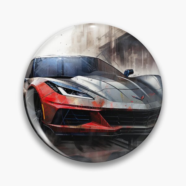 Item preview, Red and black Chevrolet C8 Corvette Stingray sports car on a busy road at dusk designed and sold by Jerhus.